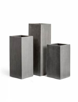Кашпо TREEZ Effectory - серия Beton - Высокий куб - Тёмно-серый бетон
